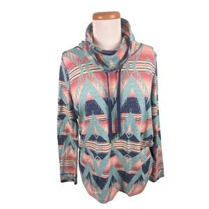 American Living Hooded Sweater Women Size Large Colorful Aztec Drawstring Jacket